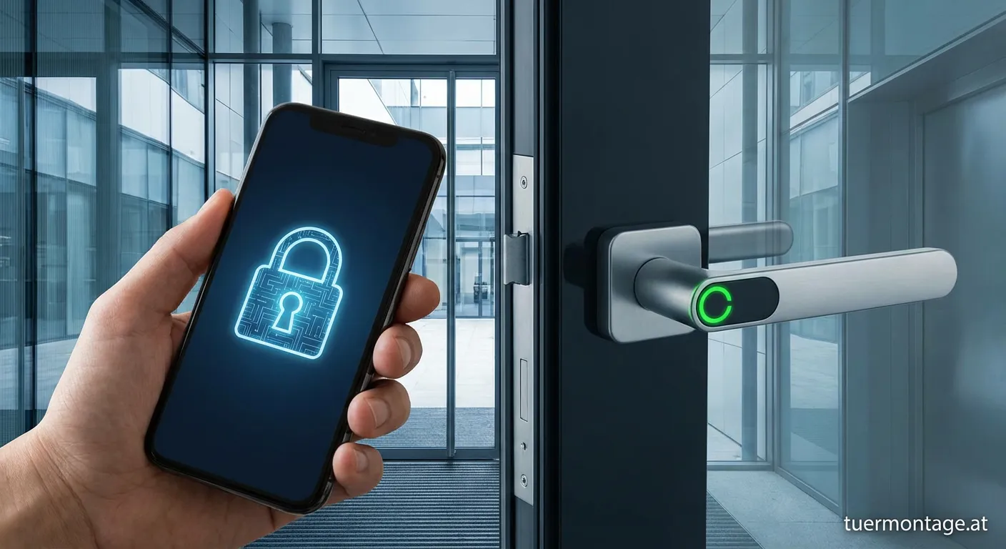 Smartphone öffnet digitale Tür mit App statt Schlüssel