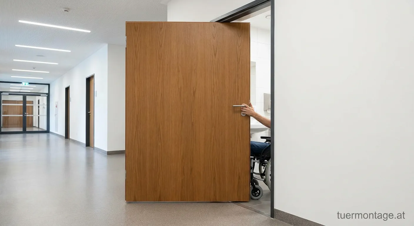 Barrierefreie WC-Tür nach außen öffnend im modernen Badezimmer