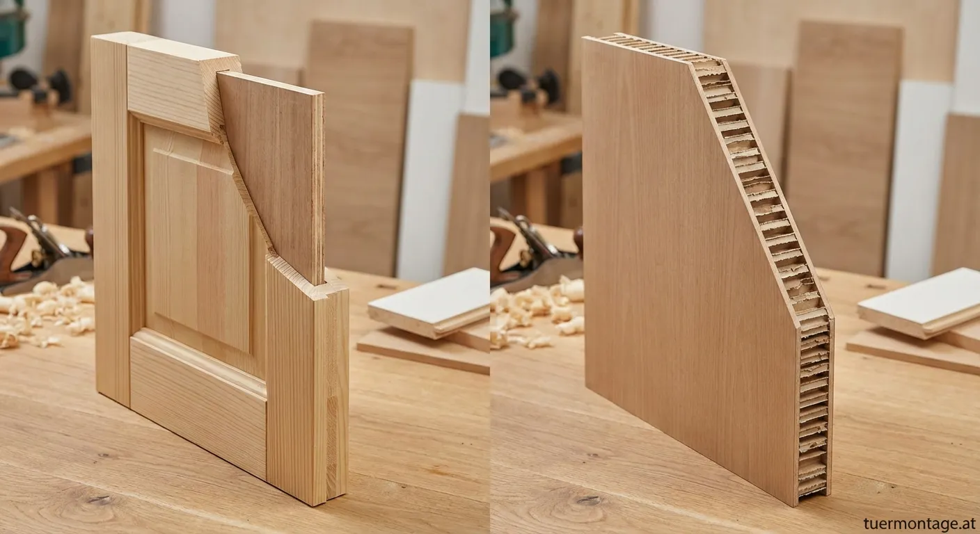 Querschnitt Vergleich Füllungstür und glatte Tür Aufbau und Innenleben