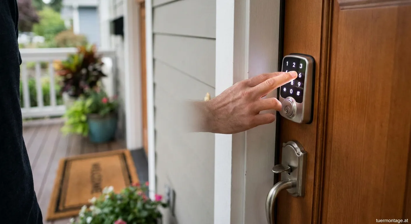 Digitales Keypad Tastenfeld an einer modernen Haustür