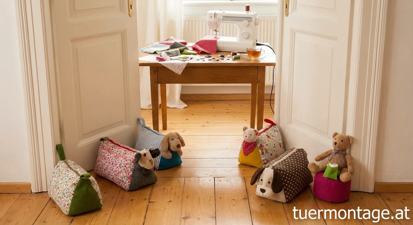 Selbstgenähte kreative Türstopper in verschiedenen Formen und Farben