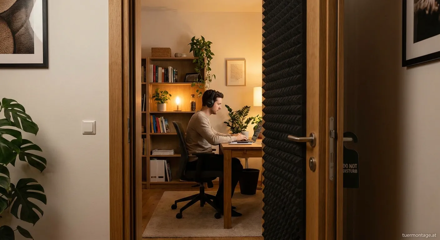 Moderne Schallschutztür in einem hellen Homeoffice für ruhiges Arbeiten