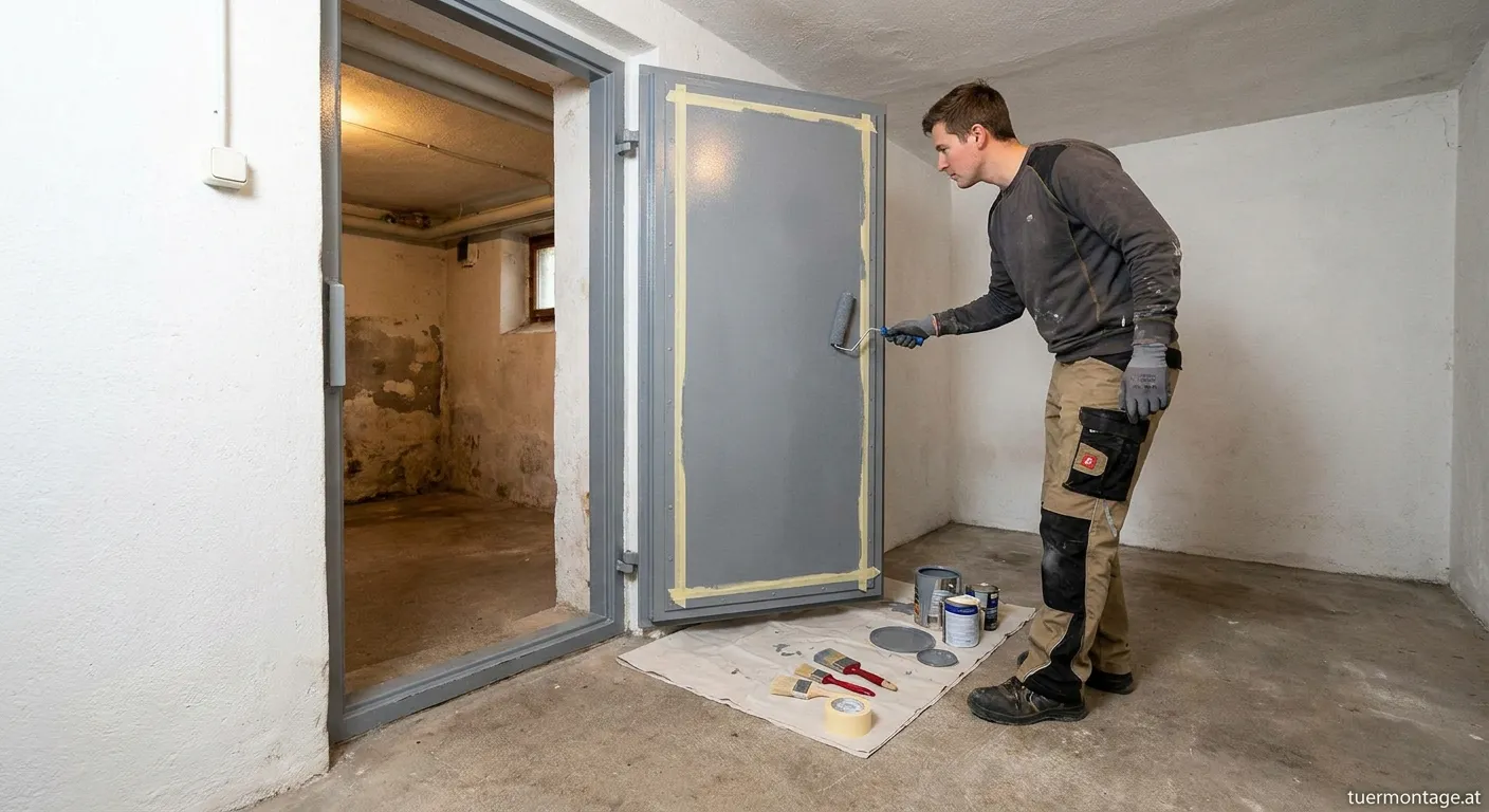 Stahltür im Keller wird professionell gestrichen