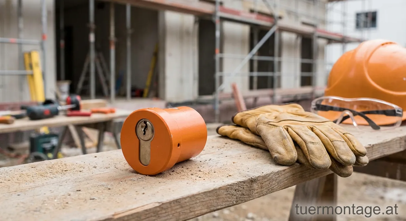 Bauzylinder in einer neuen Haustür während der Renovierung